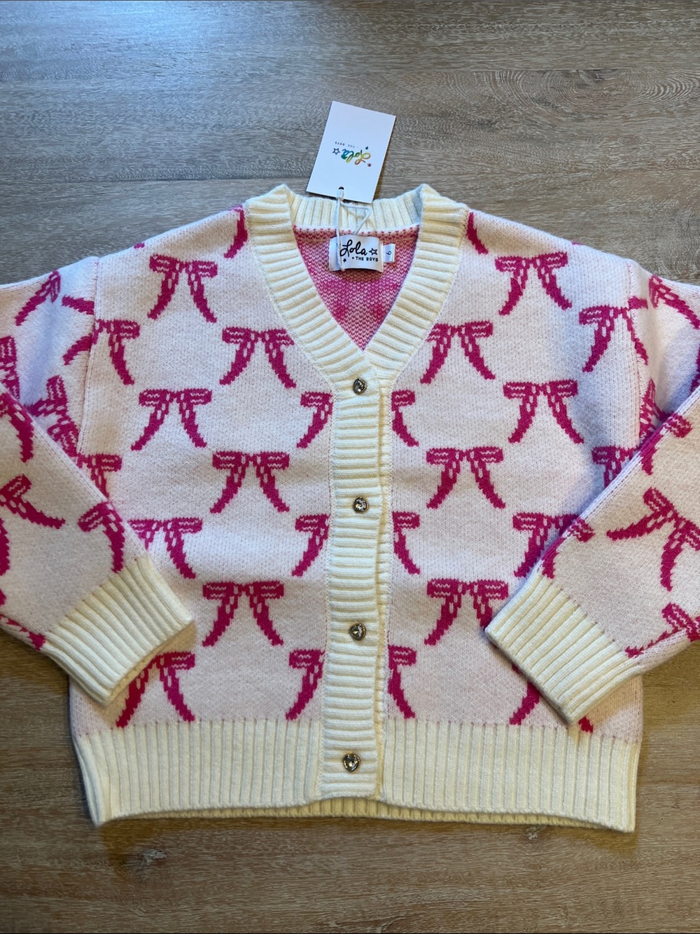 Lola and the boys pink bow cardigan size 6 NWT